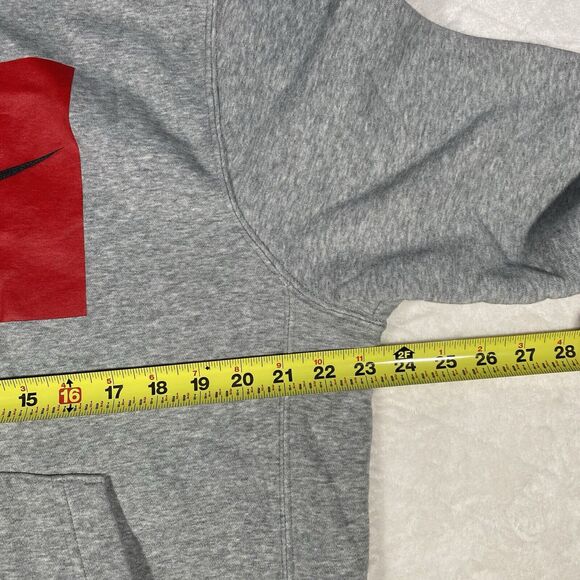 Nike Split Logo Hoodie Light Gray Red Fleece Lined Athleisure Comfy Men's Sz Lg - Picture 8 of 8